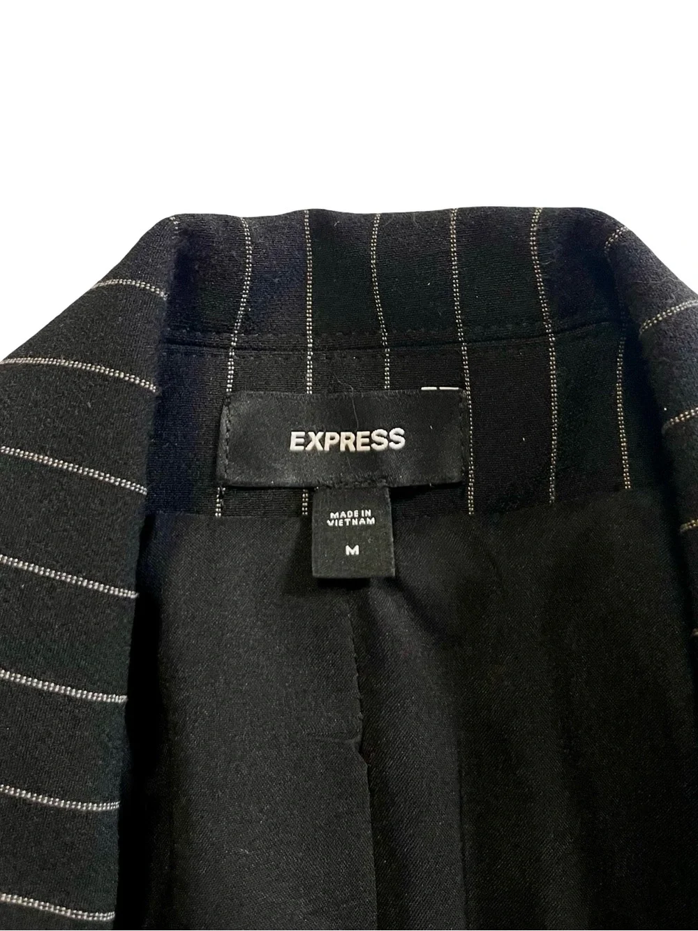 Express Editor Black Pinstripe Double-Breasted Blazer + Pants Suit Set - Picture 4 of 10